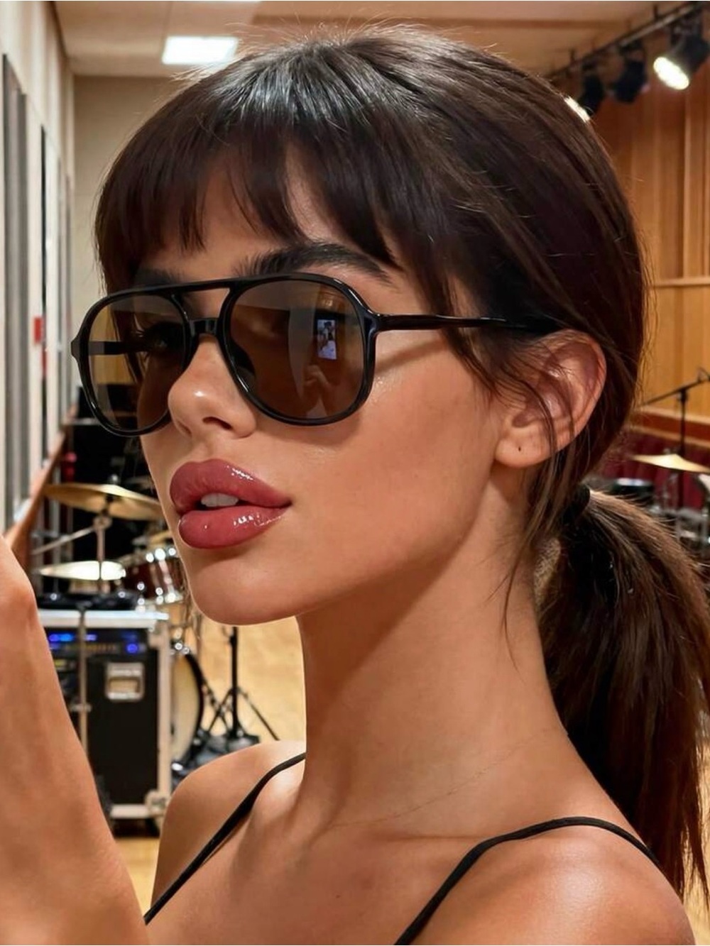 Aviator Black + Tea Brown Lens Sunglasses
